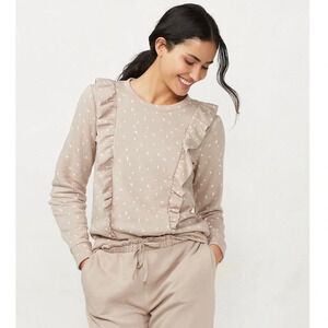 LC Lauren Conrad Sweatshirt Tan & Pink Floral Ruffle Girly NWT  Small Women’s